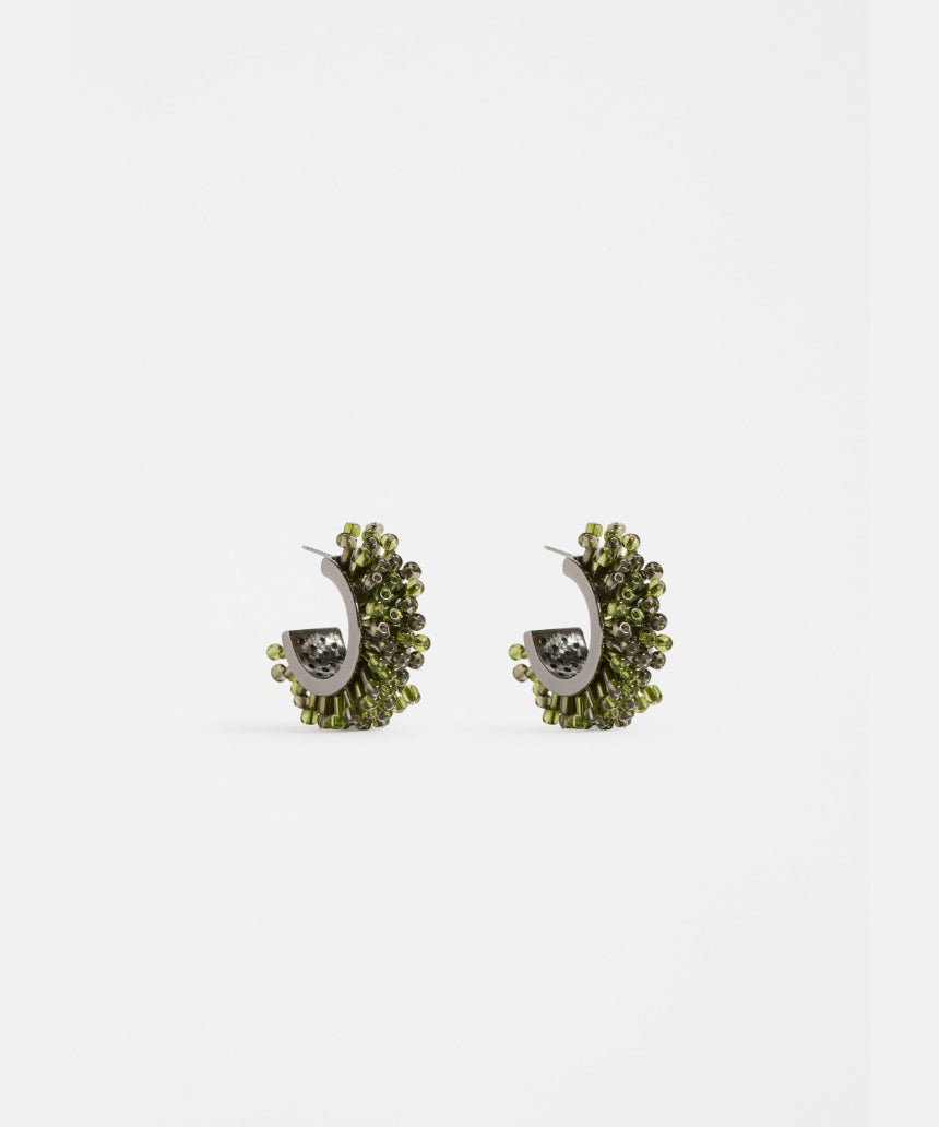 Elk Karan small hoop earring in olive green with a sleek, minimalist design for stylish ear accent.