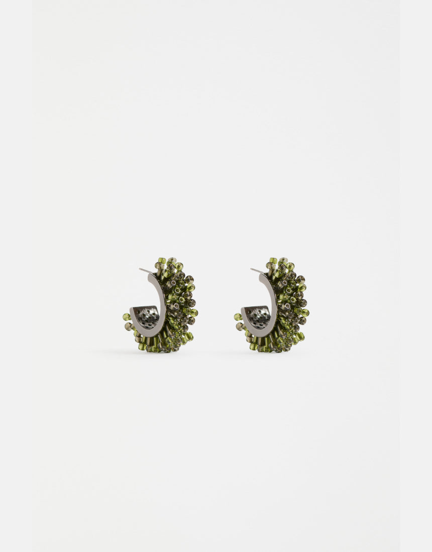 Elk Karan small hoop earring in olive green with a sleek, minimalist design for stylish ear accent.