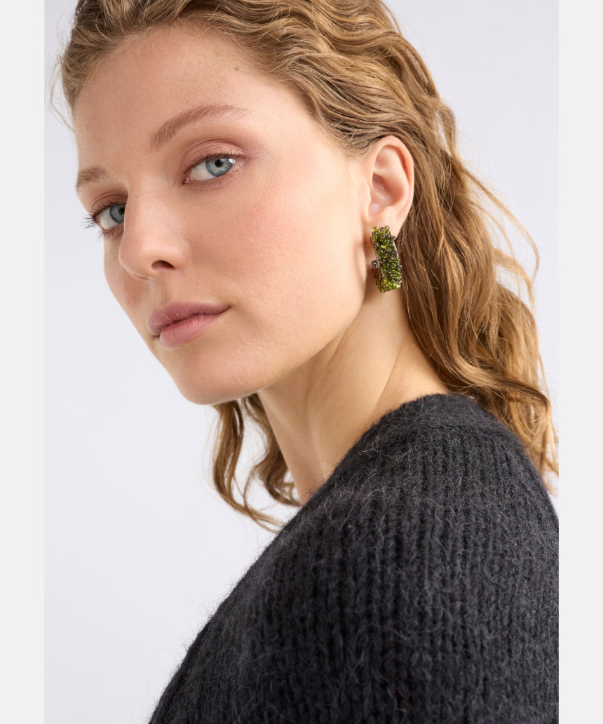 Elk Karan Small Hoop Earring in olive green with a smooth, rounded design on a white background