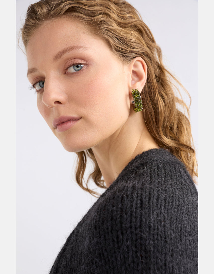 Elk Karan Small Hoop Earring in olive green with a smooth, rounded design on a white background