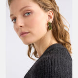 Elk Karan Small Hoop Earring in olive green with a smooth, rounded design on a white background