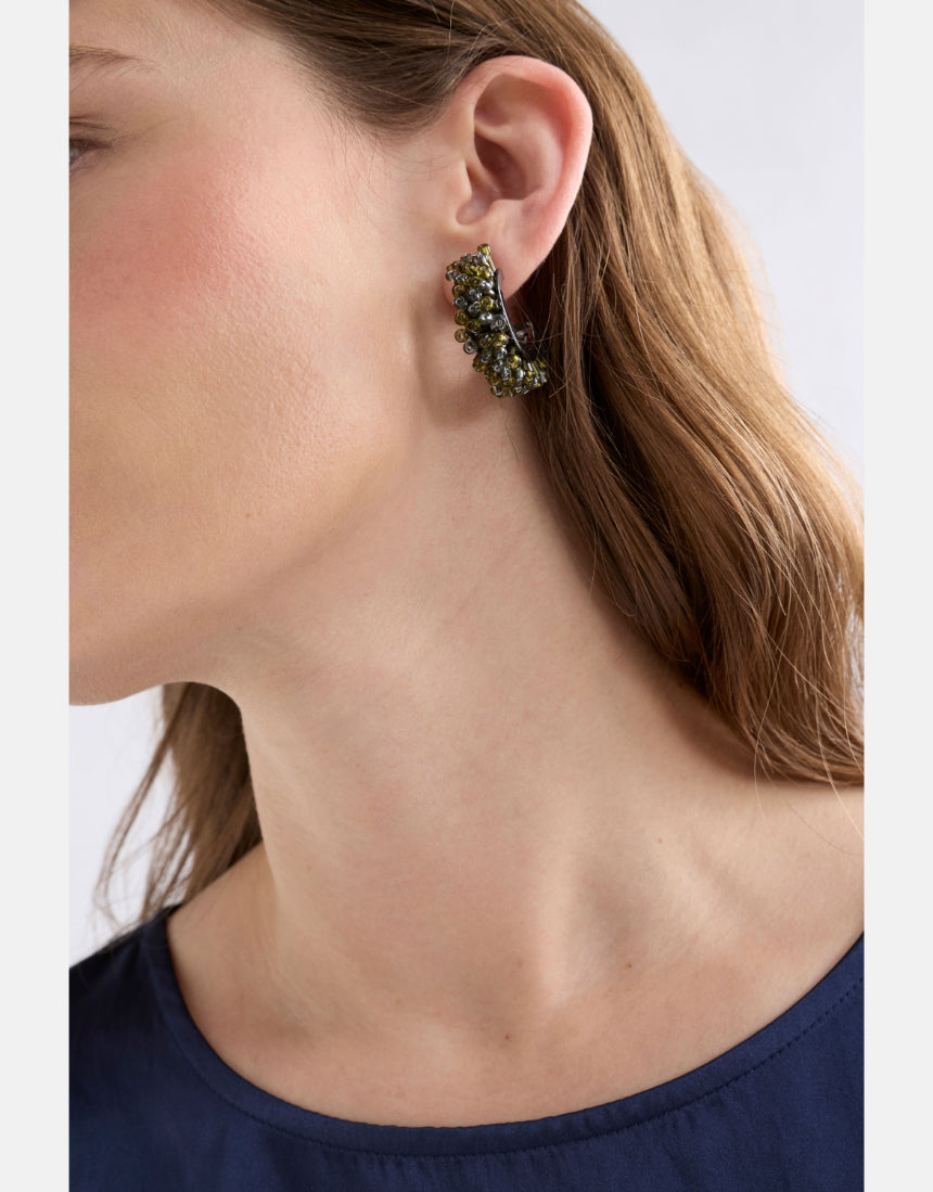 Elk Karan Small Hoop Earring in olive green color, featuring a sleek hoop design with a polished finish.