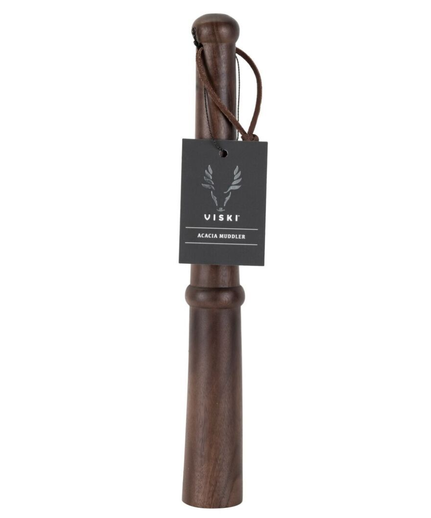 Viski 12-inch acacia wood muddler for cocktails, featuring a smooth, natural wood finish for effective muddling in drinks.