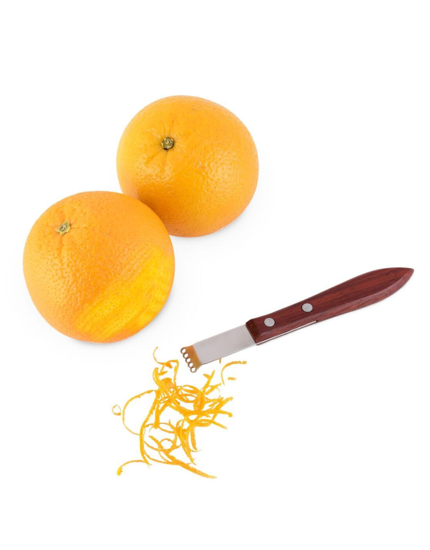 Viski Acacia Citrus Zester with ergonomic handle and stainless steel zesting surface for fresh citrus zesting.