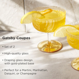 Viski Gatsby coupe glasses set with elegant, clear glass bowls and short stems for stylish cocktail presentation