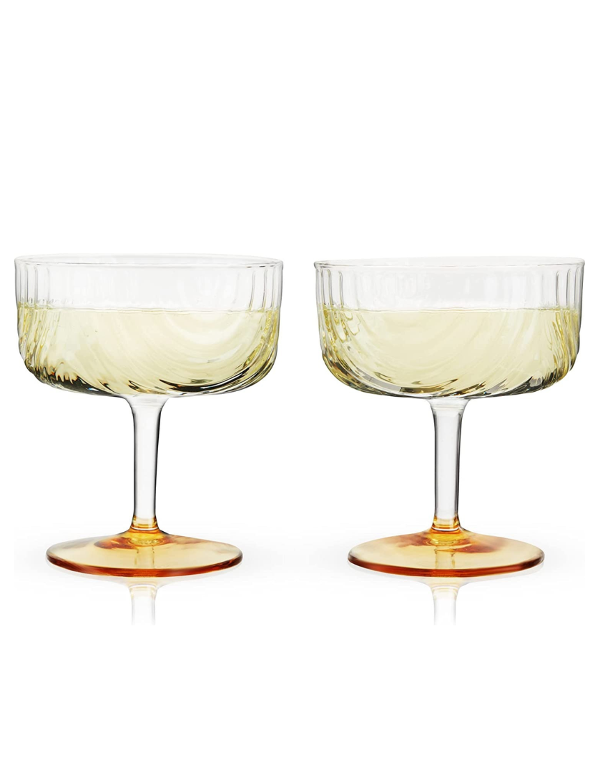 Set of Viski Gatsby Coupes for cocktails, featuring elegant glassware with vintage-inspired design and clear, rounded bowls.