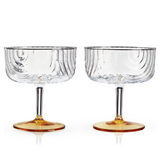 Pair of clear glass Viski Gatsby Coupes with elegant, rounded bowls, perfect for serving cocktails or whiskey.