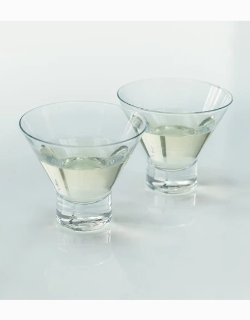 Set of two Viski heavy base crystal martini glasses featuring elegant design and sturdy construction for sophisticated cocktails.