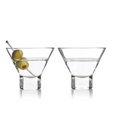 Two Viski heavy base crystal martini glasses set, clear with thick sturdy bases, elegant for serving cocktails.
