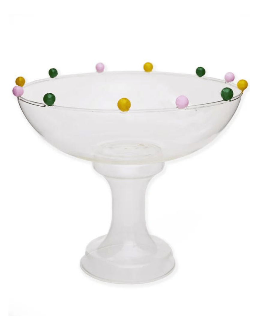 Colorful Kip & Co Smartie Partie fruit bowl with vibrant fruit patterns on a white background, designed for serving fresh fruit.