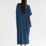 Elk Mytr Dress Jasper displayed on a model, featuring a stylish, patterned dress with a relaxed fit and casual silhouette.