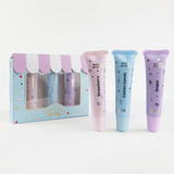Kids natural lip gloss set by Oh Flossy featuring colorful, glossy lip products in playful packaging for children.