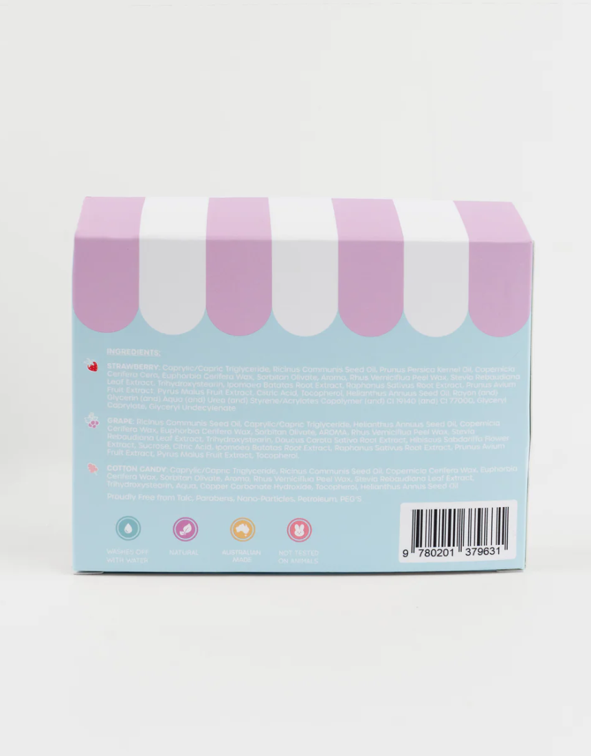 Kids natural lip gloss set by Oh Flossy featuring colorful, glossy lip products in playful packaging.