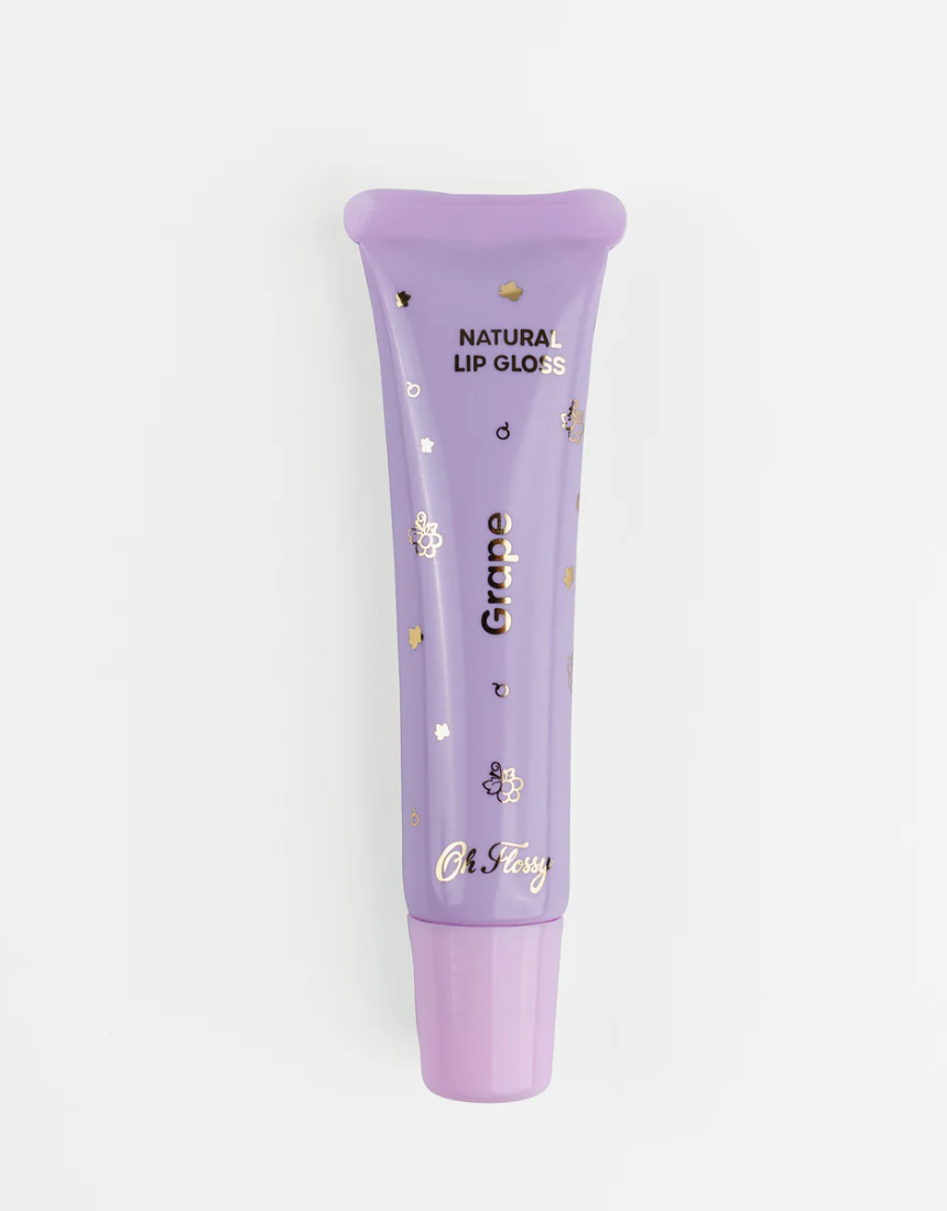 Kids natural lip gloss set by Oh Flossy featuring colorful, glossy lip gloss tubes in vibrant packaging.
