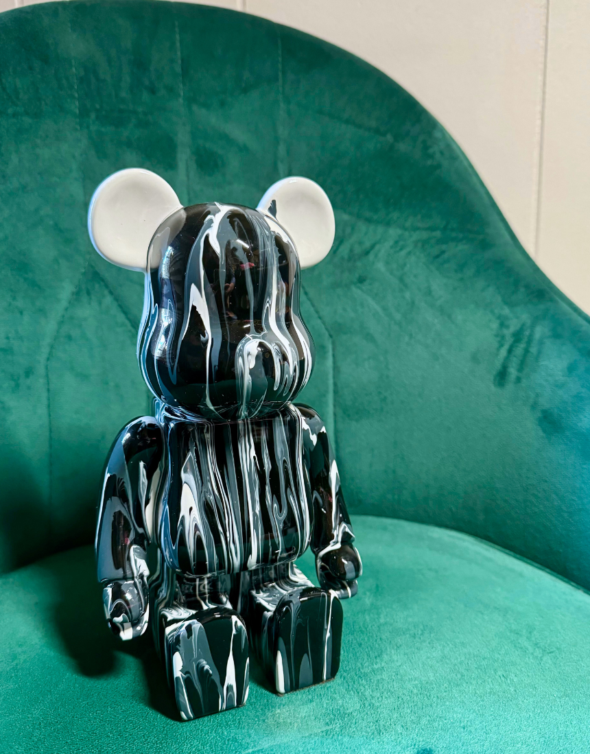 Roshi Splash Bear in white and black with splash design, featuring a playful bear graphic on a stylish casual shirt.