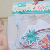 Mizzie the Kangaroo bath foam stickies in a baby gift set, colorful foam shapes designed for bath time fun and gentle cleansing.