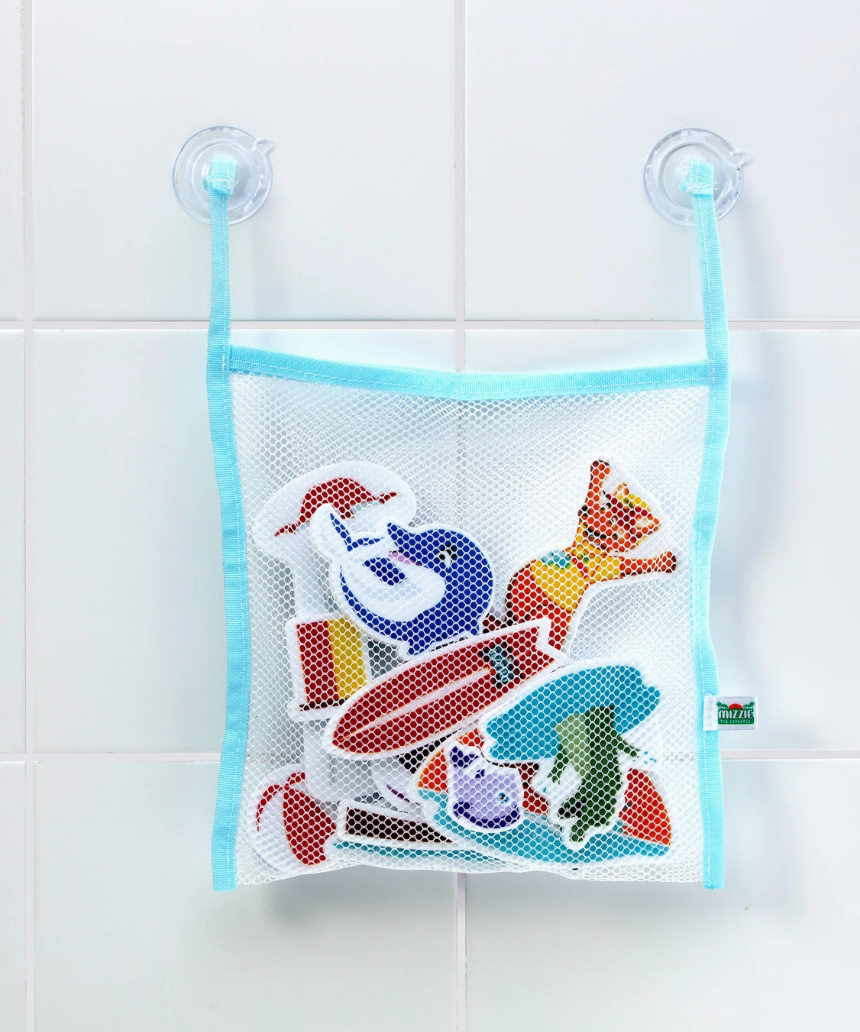 Mizzie the Kangaroo bath foam stickies for baby gift set, colorful and fun bath time accessories featuring Mizzie the Kangaroo.