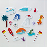 Mizzie the Kangaroo bath foam stickies in a baby gift set, featuring colorful foam shapes ideal for children's bath time.