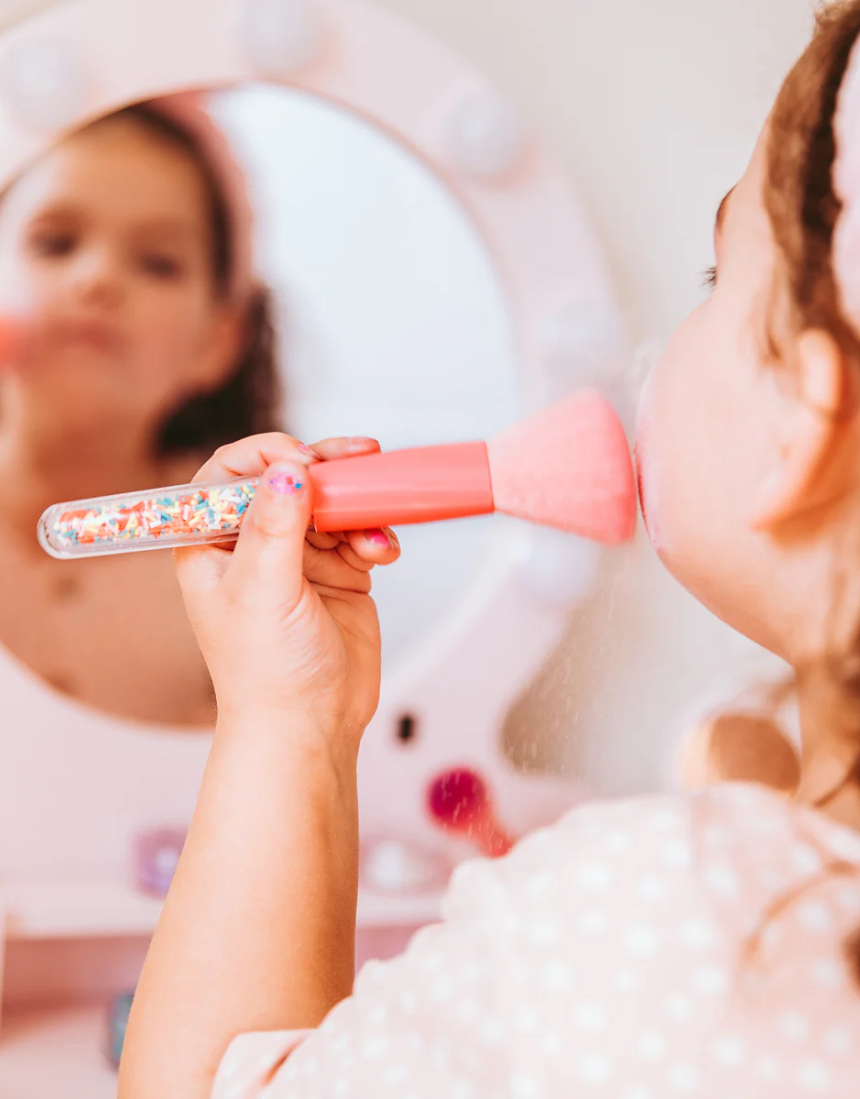 Kids' Oh Flossy Sprinkle Makeup Brush Set with colorful brushes, perfect for imaginative play and gentle on young skin.