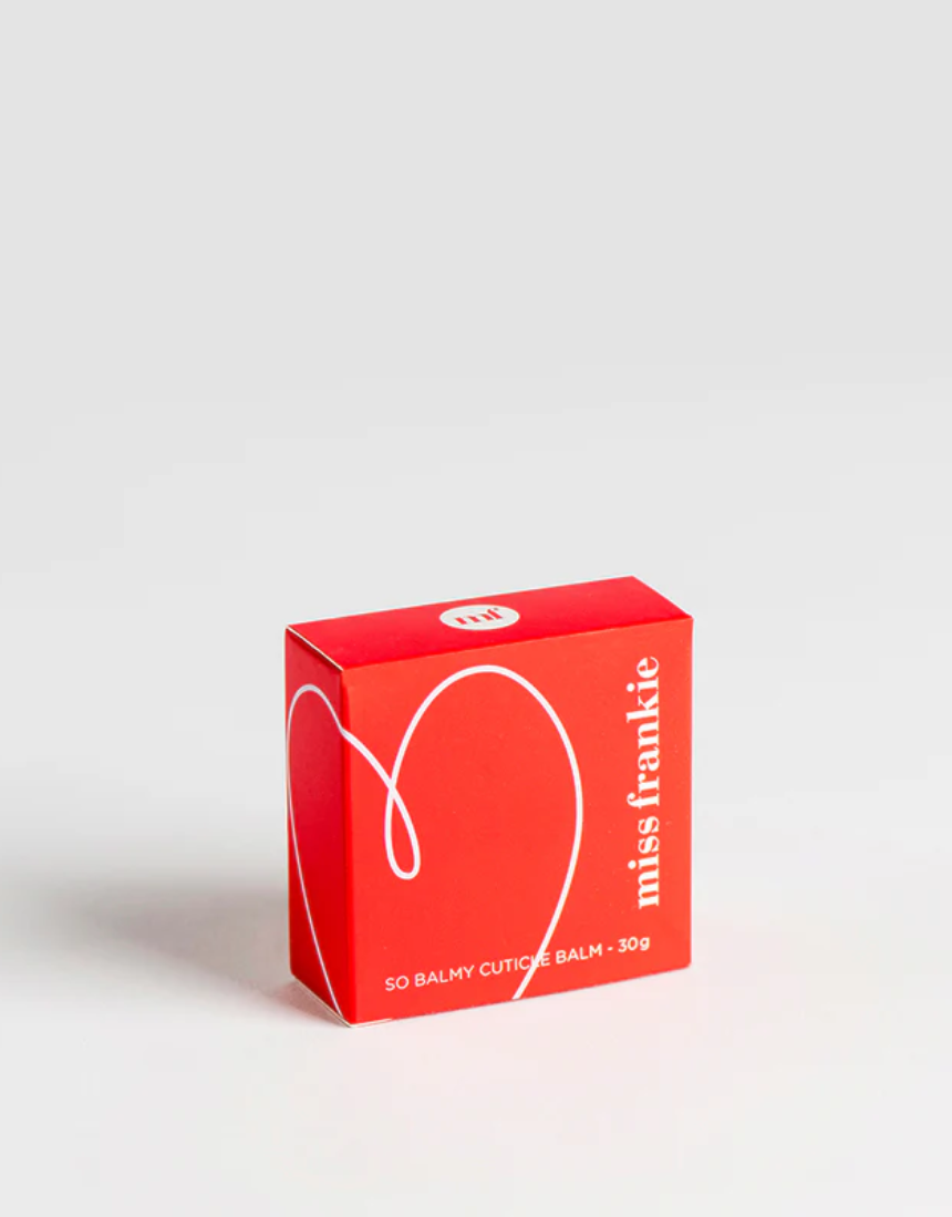 Miss Frankie So Balmy Cuticle Balm jar with a white lid and label, showcasing the nourishing balm for healthy cuticles.