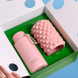 Frank Green Roll With It gift set featuring a blush 34oz/1L drinkwear bottle with matching accessories.