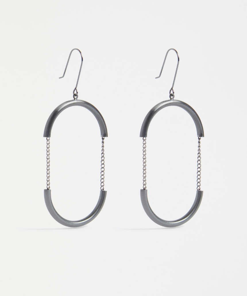Gunmetal Elk Skara Earring featuring a sleek, modern design, displayed against a neutral background.