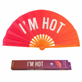 Large Fisura fan titled "I'm Hot" with vibrant colors and bold lettering, perfect for cooling and decorative use.