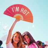Fisura XXL Fan "I'm Hot" featuring a vibrant design, large size, and sturdy construction for cooling and decorative use.