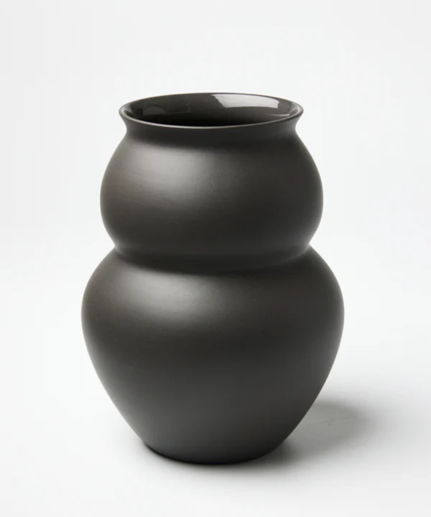 Jones & Co Happy Vase Wide Stormy with textured ceramic finish and modern design, perfect for decorative floral arrangements.