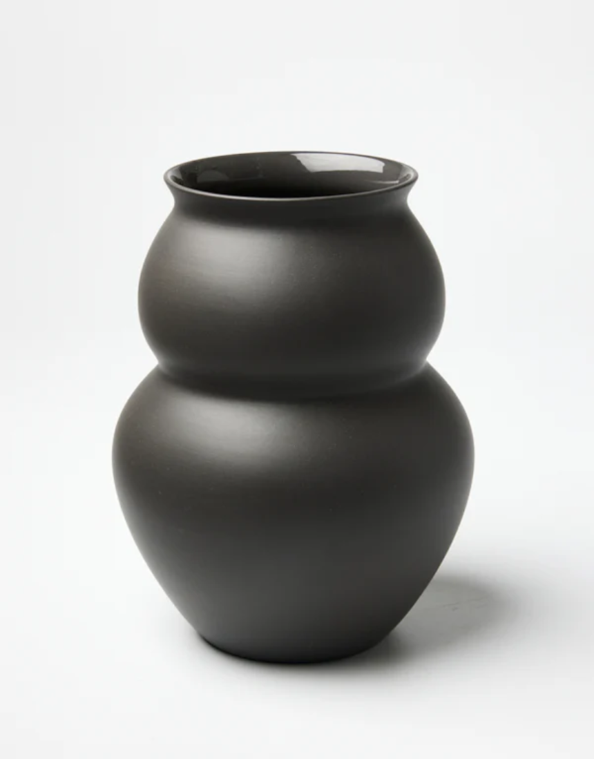 Jones & Co Happy Vase Wide Stormy with textured ceramic finish and modern design, perfect for decorative floral arrangements.