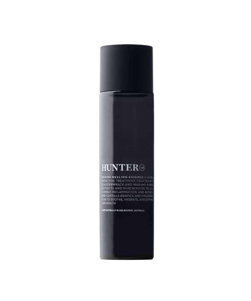 Hunter Lab Marine Healing Essence 125ml in a clear bottle, featuring a minimalist label, designed for bath and body skincare.