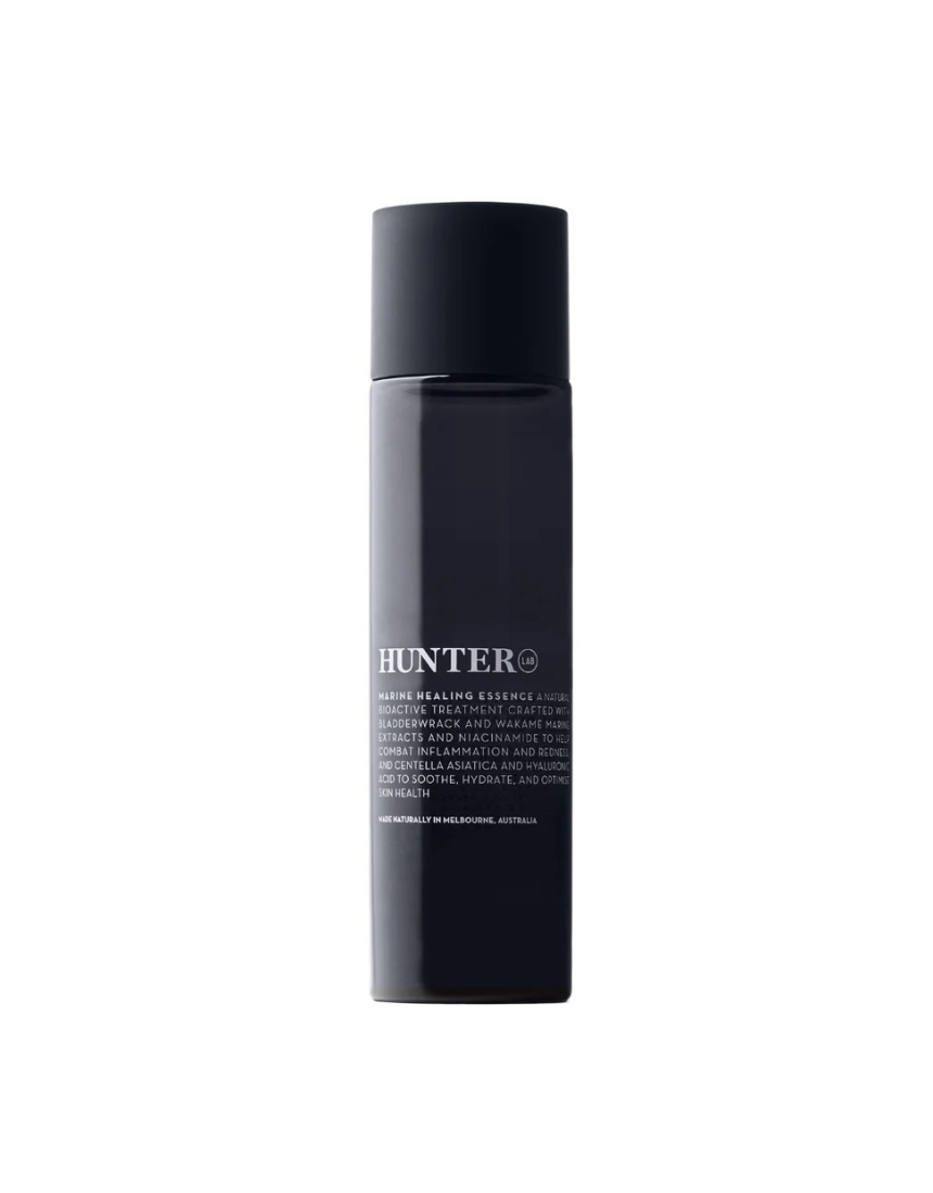 Hunter Lab Marine Healing Essence 125ml in a clear bottle, featuring a minimalist label, designed for bath and body skincare.