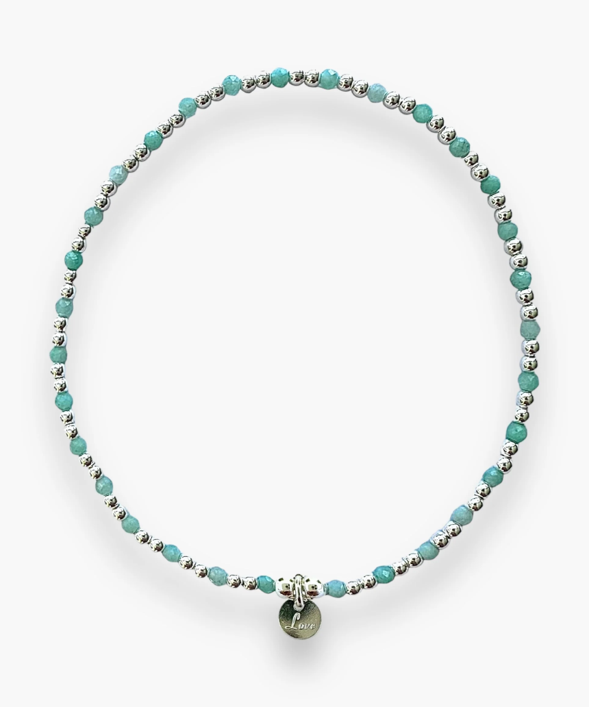 Sterling silver Amazonite love bracelet by Petals Australia featuring blue-green gemstone beads and delicate design.