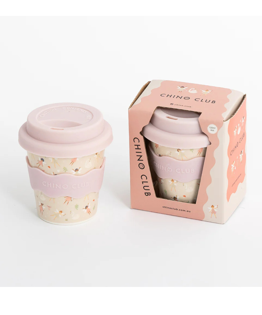 Kids Chino Club Fairy Baby Chino Cup, 4oz, small kids' cup with colorful fairy design, ideal for children’s beverages.