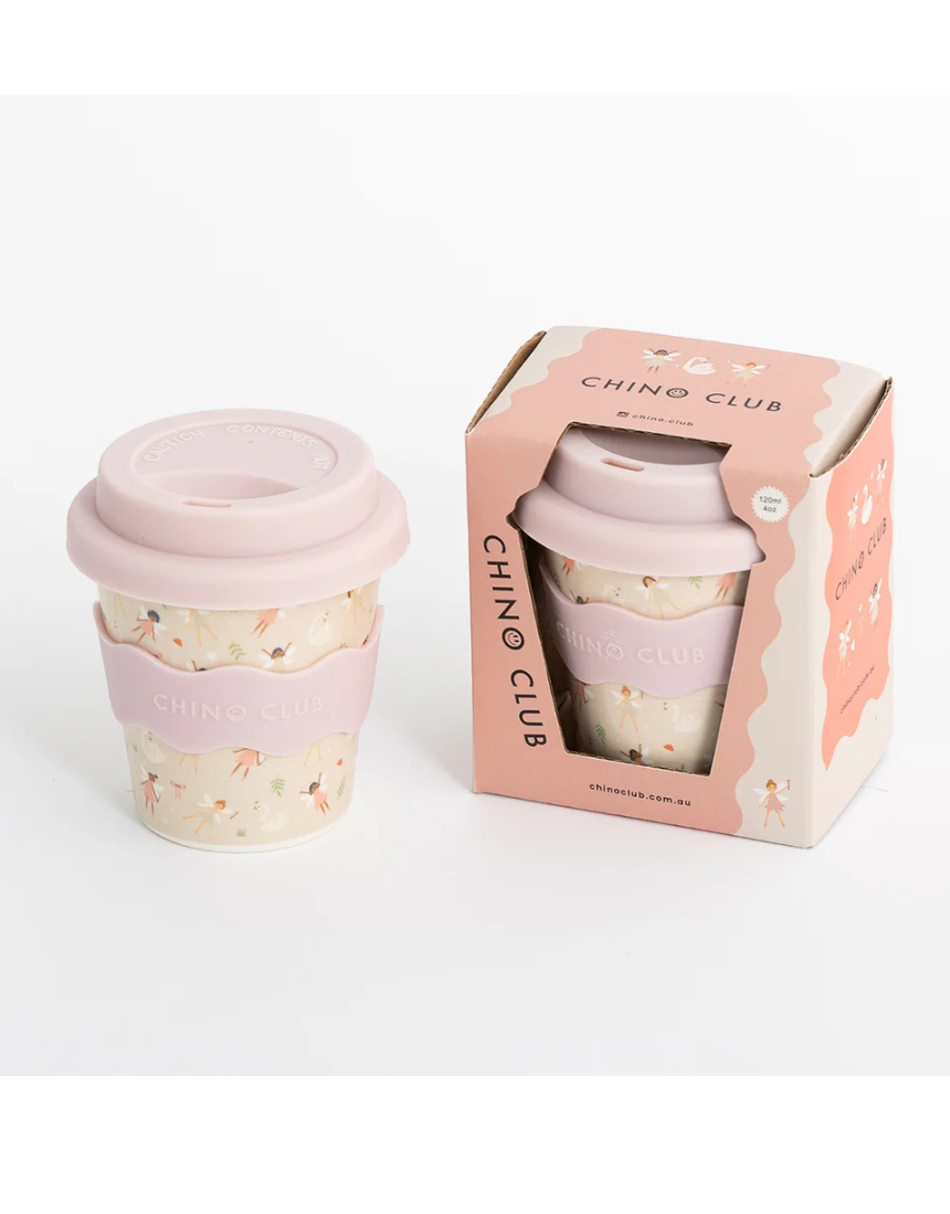 Kids Chino Club Fairy Baby Chino Cup, 4oz, small kids' cup with colorful fairy design, ideal for children’s beverages.