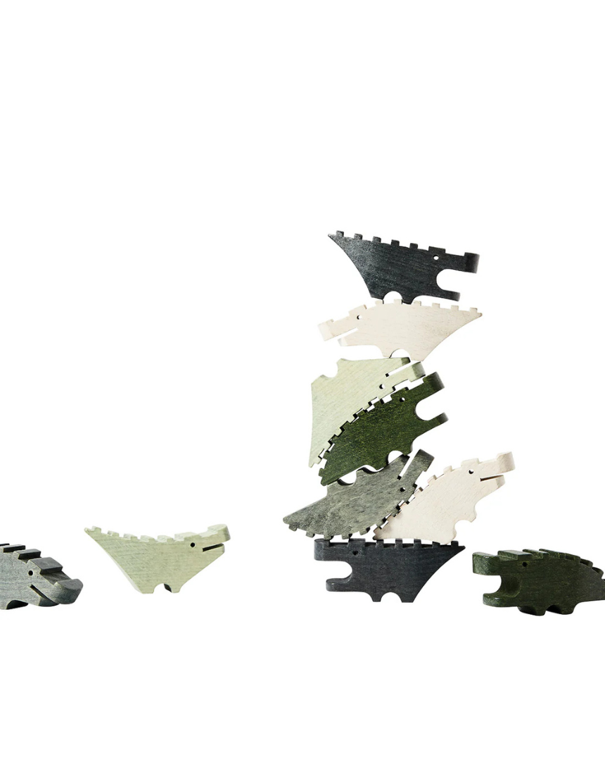 Areaware Croc Pile Mini Green kids' toy with colorful textured crocodile design on a white background.