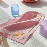 Kip & Co Supper Club embroidered linen 4-piece napkin set with colorful embroidered design on soft linen fabric.