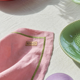Kip & Co embroidered linen napkin set with colorful supper club design, four stylish napkins for elegant table setting