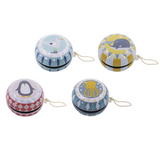 Colorful classic Tin Yo-Yos for kids by ToysLink, displayed with open string ready for play.