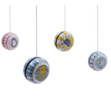 Classic Tin Yo-Yos for kids from ToysLink, featuring colorful designs and a shiny metallic finish in a toy display image.
