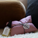 Salus Sleep Essentials Set including sleep mask, lavender pillow spray, and soothing herbal tea for restful nights.