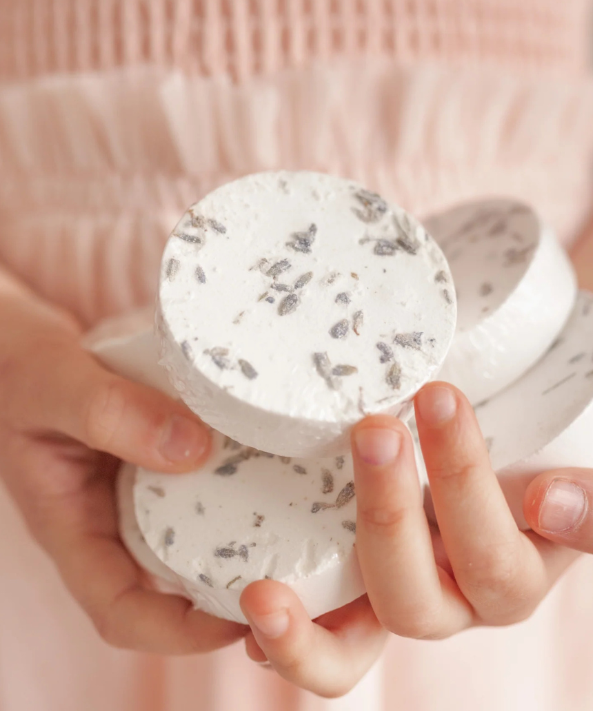 Mindful and Co Kids sensory shower steamers in colorful packaging, designed for calming and sensory relaxation.