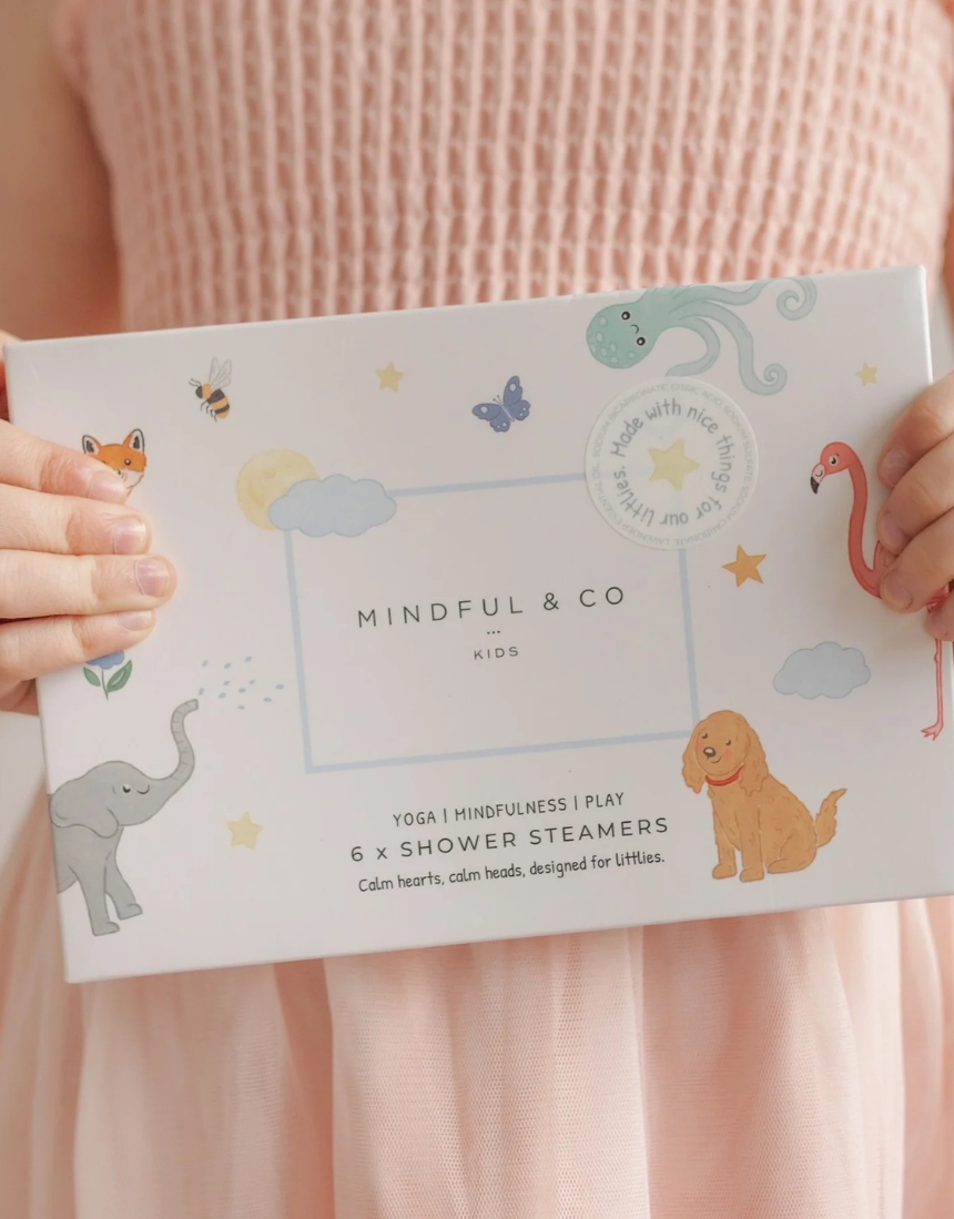 Colorful sensory shower steamers for kids by Mindful and Co Kids, designed to create a calming shower experience.