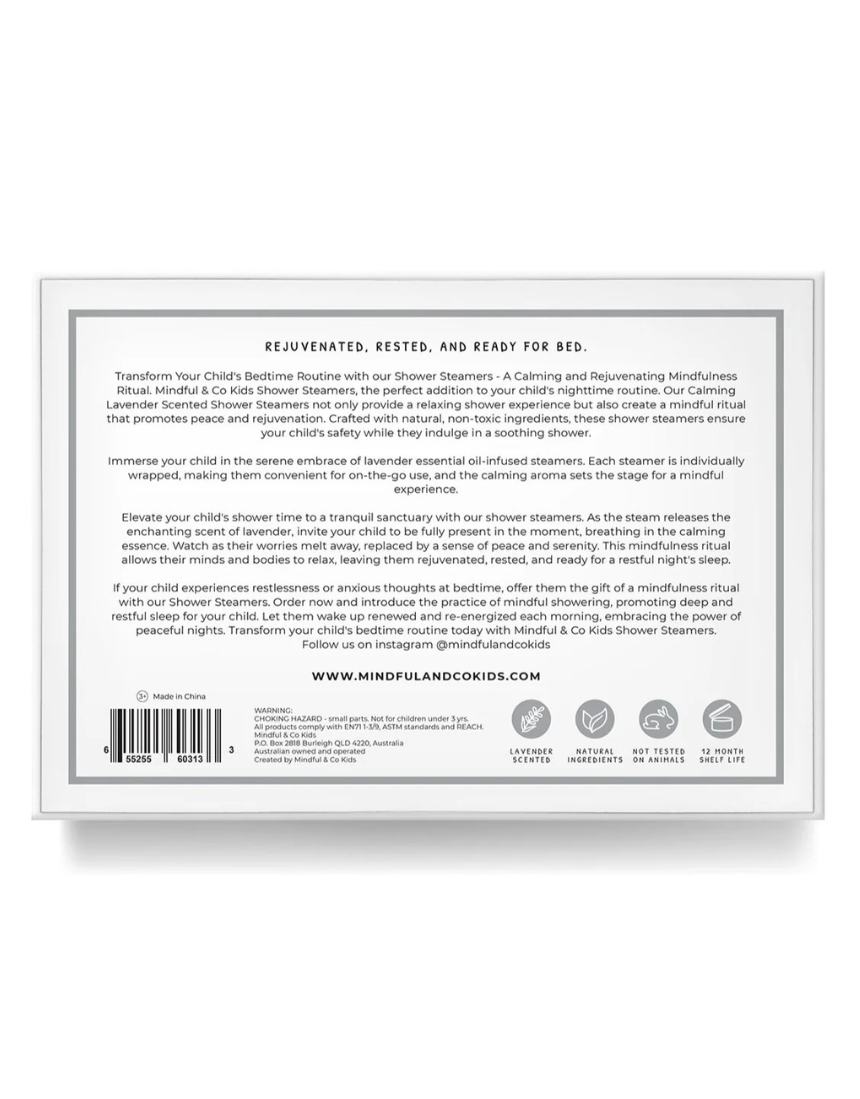 Kids sensory shower steamers by Mindful and Co Kids, colorful and calming bath accessories for a soothing shower experience.