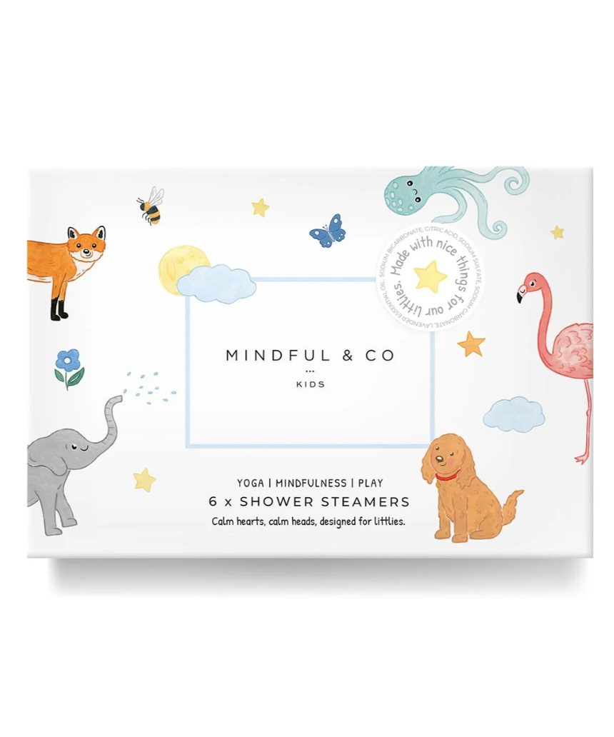 Kids sensory shower steamers by Mindful and Co Kids, colorful and shaped for a calming shower experience.