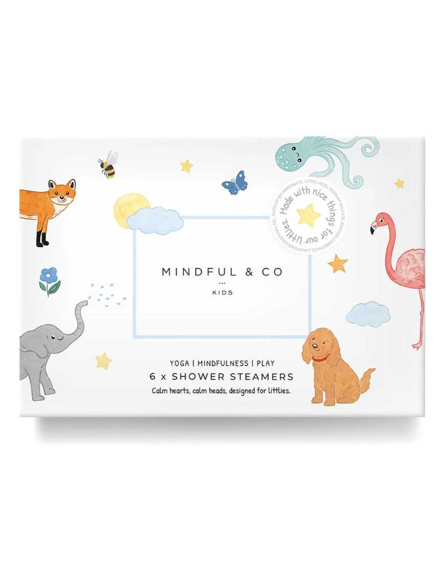 Kids sensory shower steamers by Mindful and Co Kids, colorful and shaped for a calming shower experience.