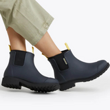 Merry People Bobbi gumboots in midnight blue, waterproof rubber footwear with a glossy finish and sturdy sole.