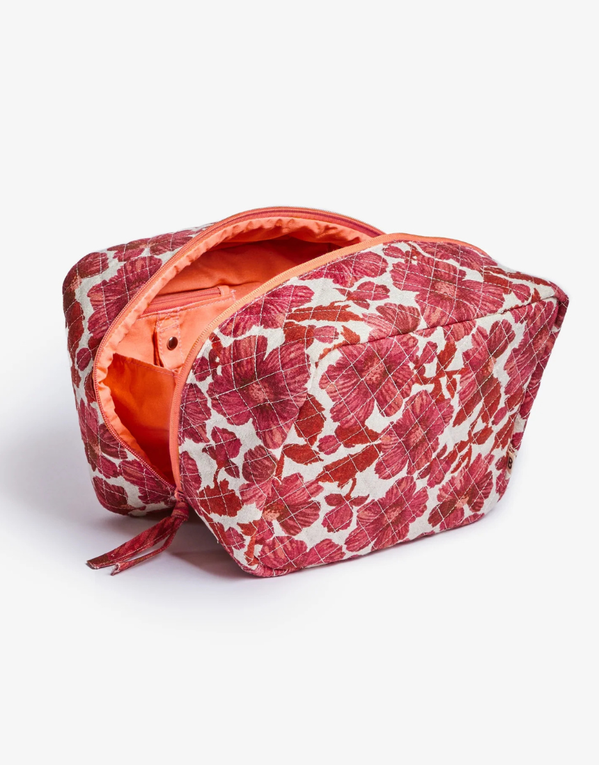 Bonnie and Neil Leon Cerise large toiletry bag with floral design, spacious cosmetic and toiletry storage for travel or home use.