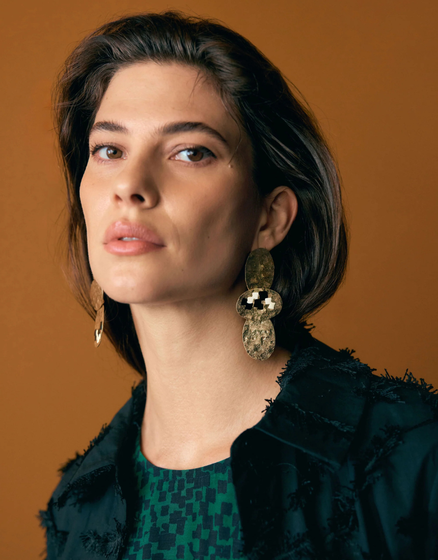 Elk drop earrings with colorful, layered design featuring vibrant shades and elegant dangling style.