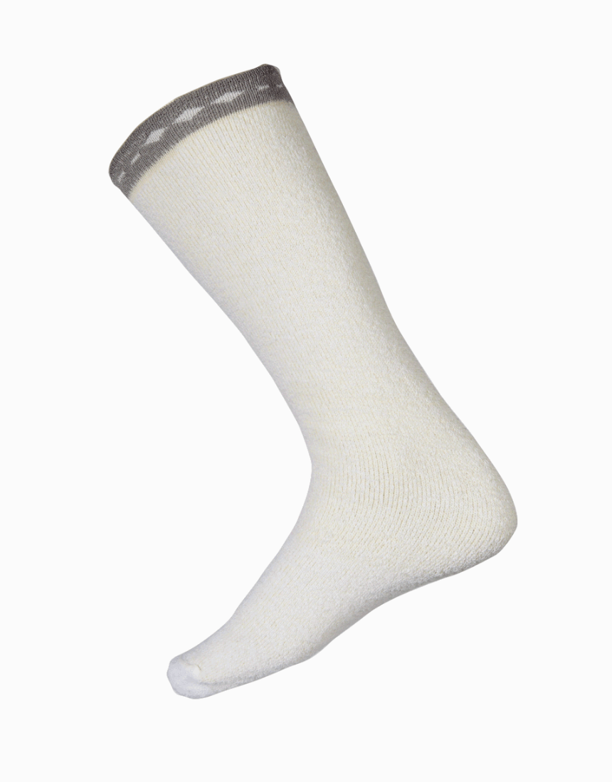 Humphrey Law thermal bed sock in cozy fabric, designed for warmth and comfort, shown laid flat on a neutral background.